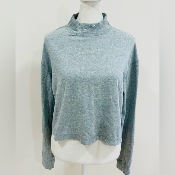 Nike Jewel Cropped Top For‎ Women Long Sleeve Grey Size L - Picture 1 of 10